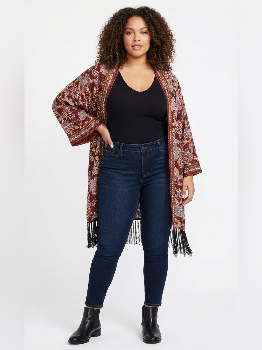 Jessica Simpson Red Dahlia Moroccan Blooms Kimono 1X